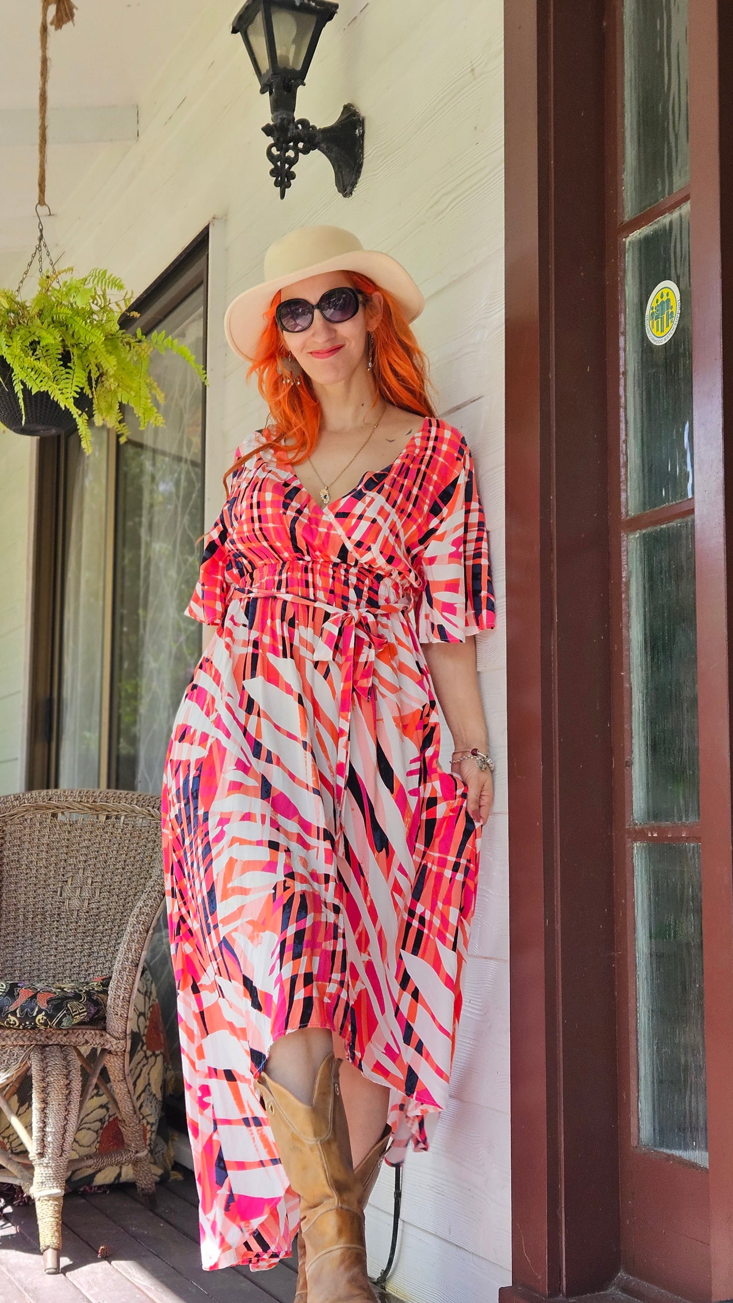 Boho Australia Short Sleeved Button Up High Low Multicoloured Dress Size S