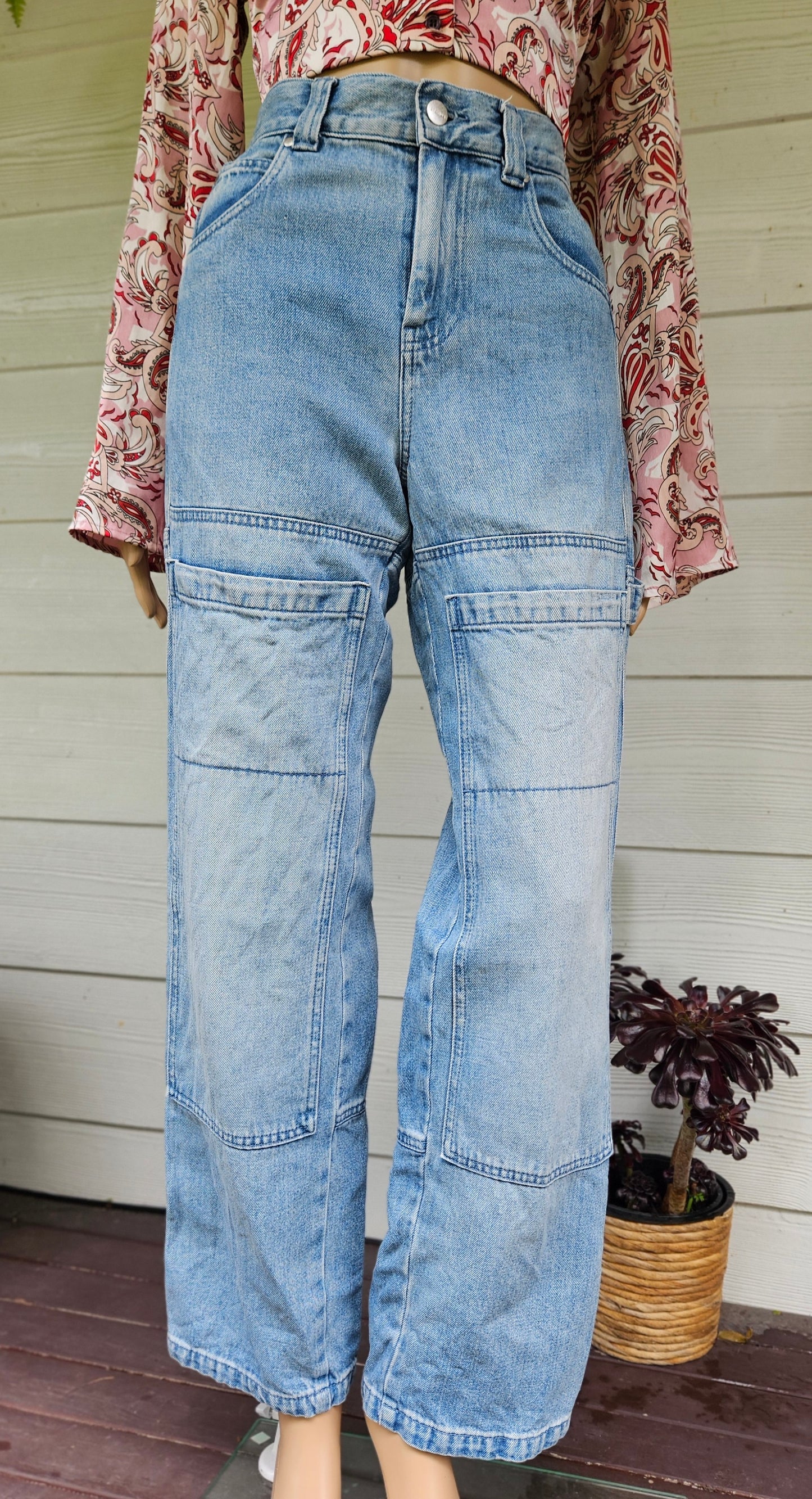 High waist Afends Moss Hemp cargo Jeans. Denim Pants size 24
