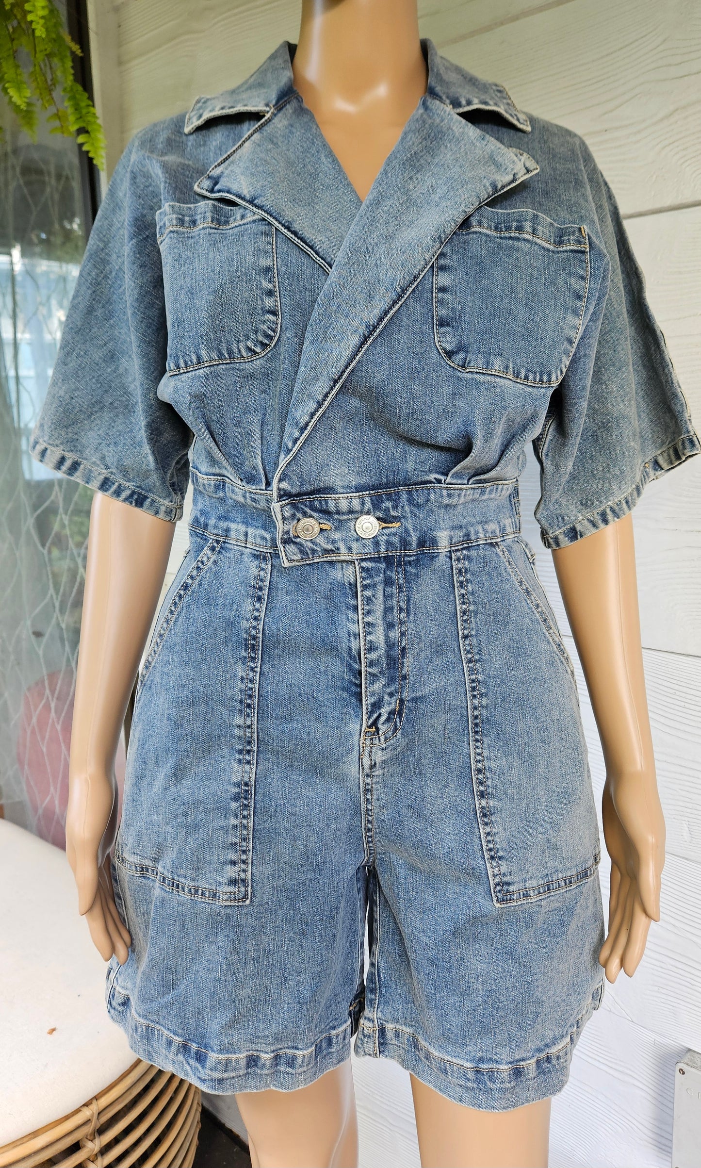 blue jeans Denim romper in good preloved condition available at paothrift.co.nz or purchasing in person in Aukcland