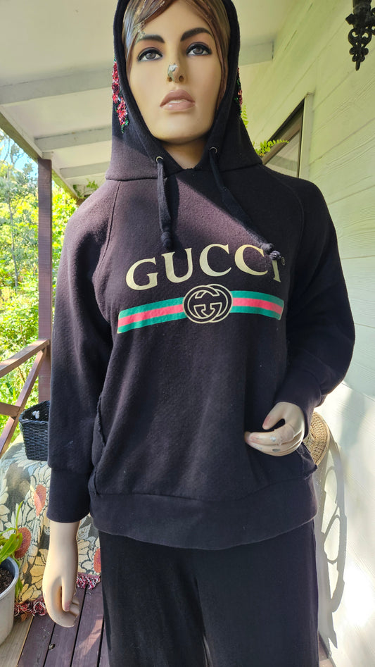 Gucci Black Cotton Blind For Love Embroidered Hoodie XS