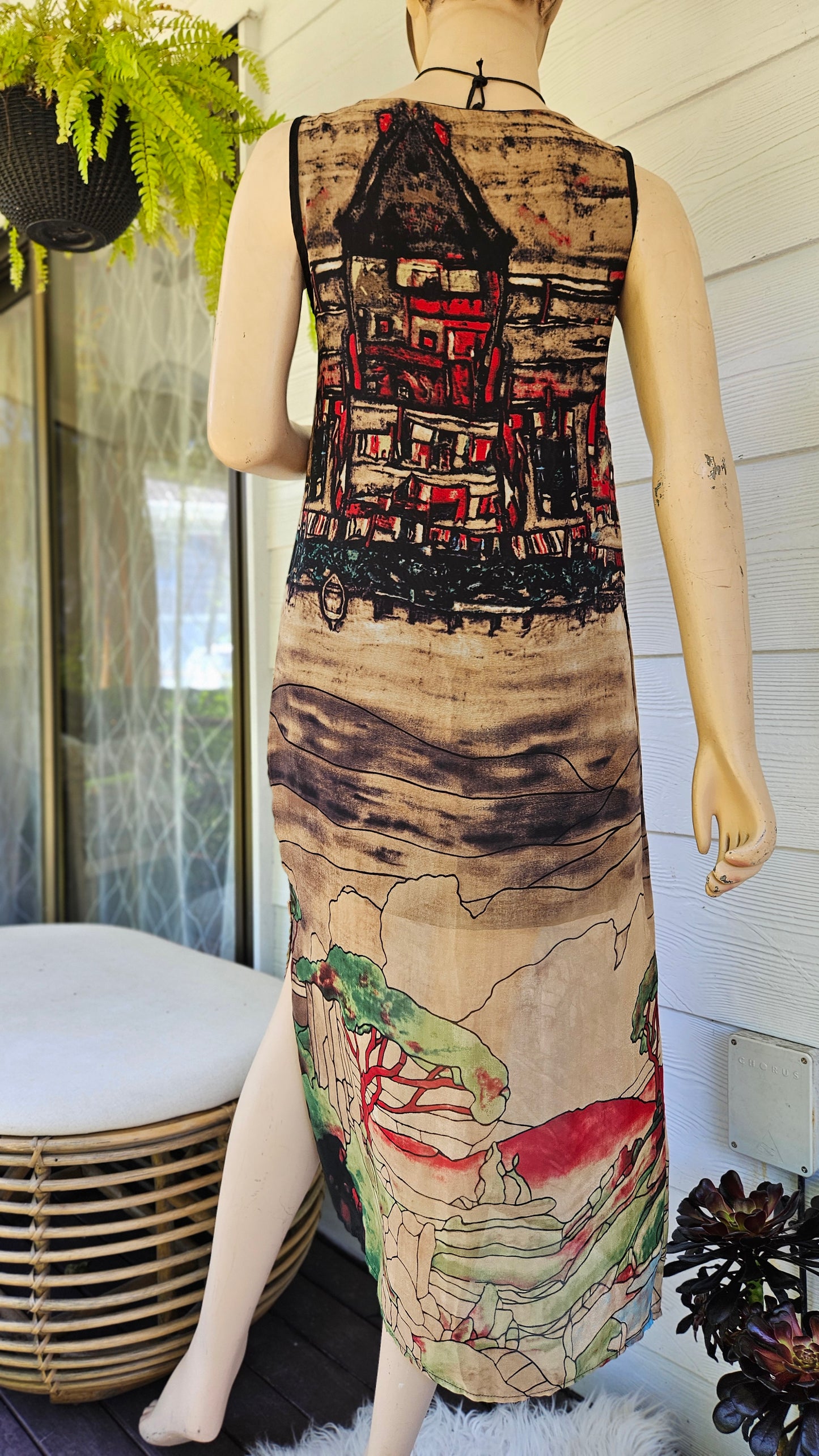 Stunning  Dress Size 12 Classic Sheath Sheer Lined Art to Wear bohemian