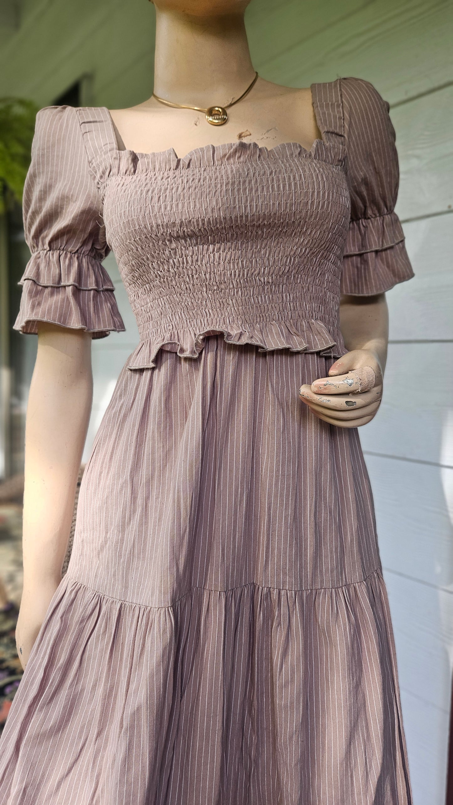 Lovely Tiered Midi Dress in Brown