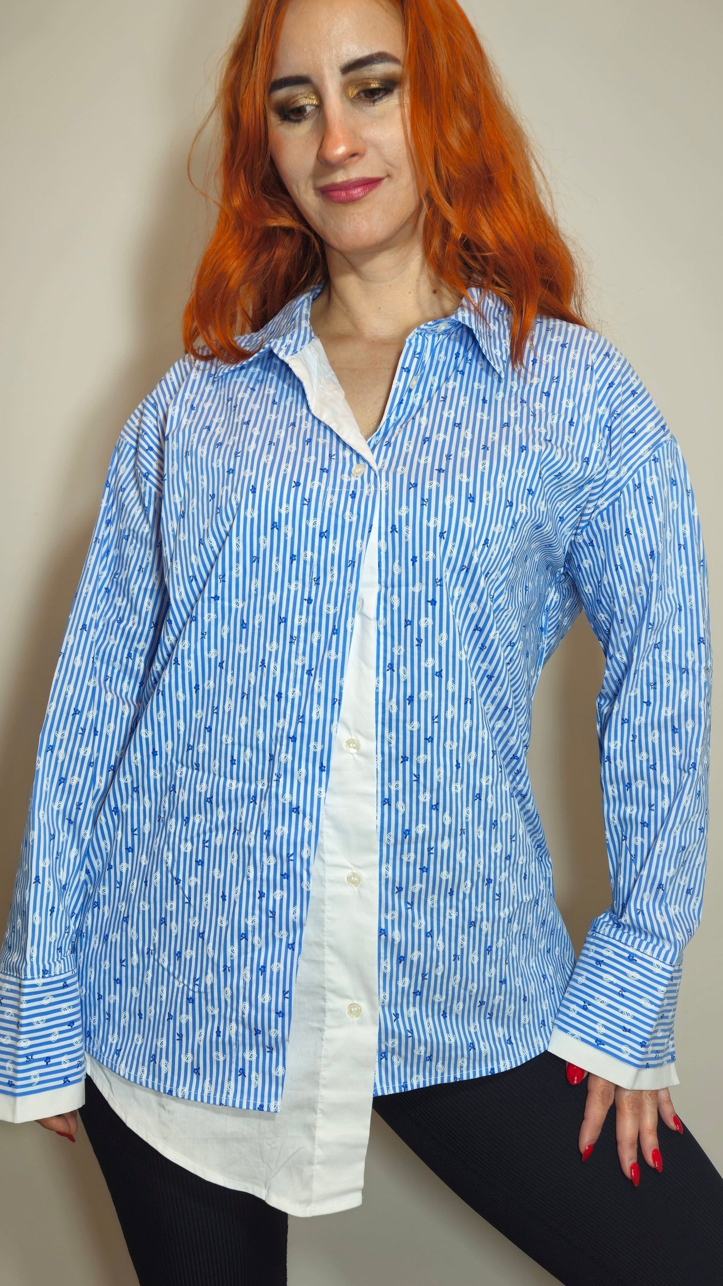 BNWT Jones Fashion Austria Striped Floral Layered Shirt. Size EU 42 (L)