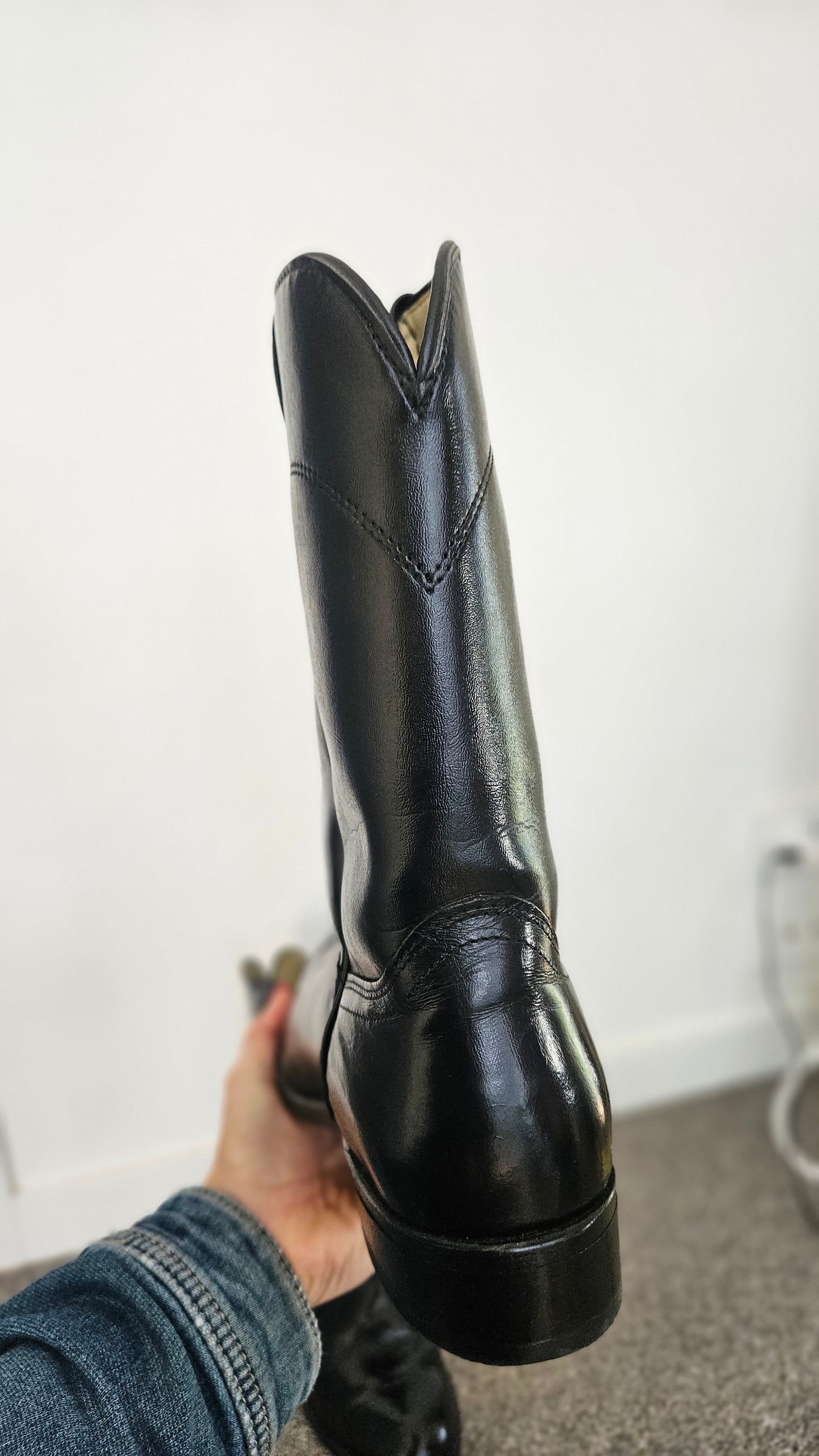 Laredo USA Leather Cowboy Roper Boots Black Size US 9.5 EE
