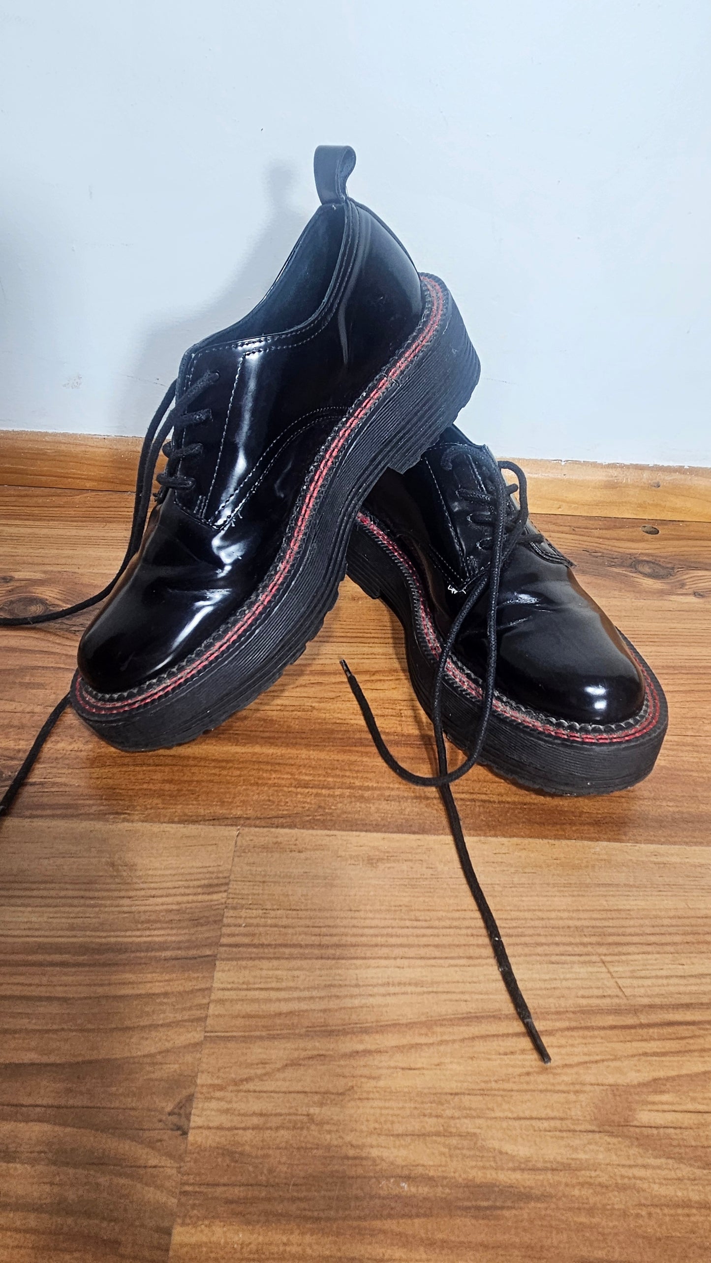 Bershka Black Chunky Sole Lace Up Shoe Size 39