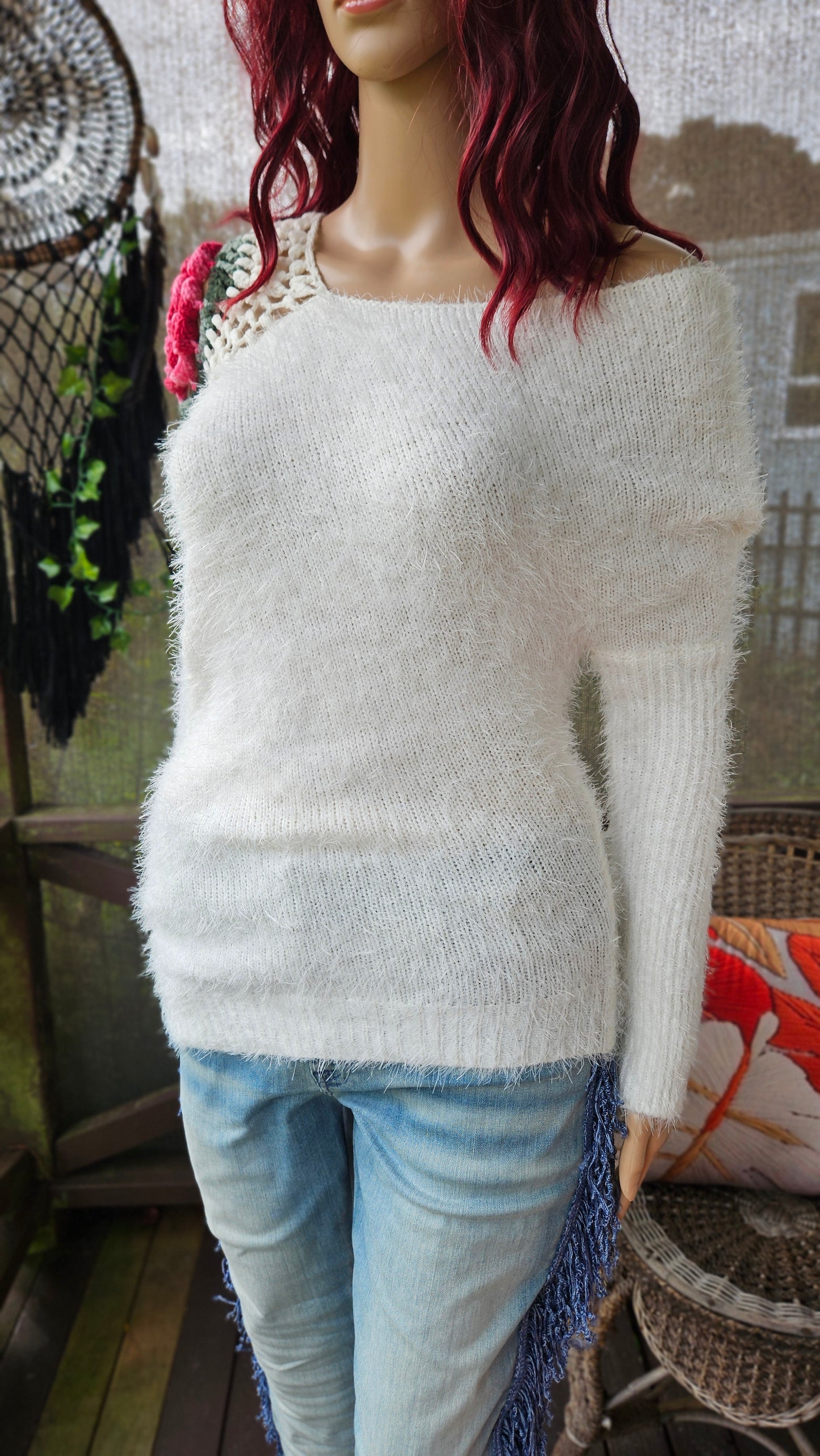 Unique rose Knit Sweater Crochet Top