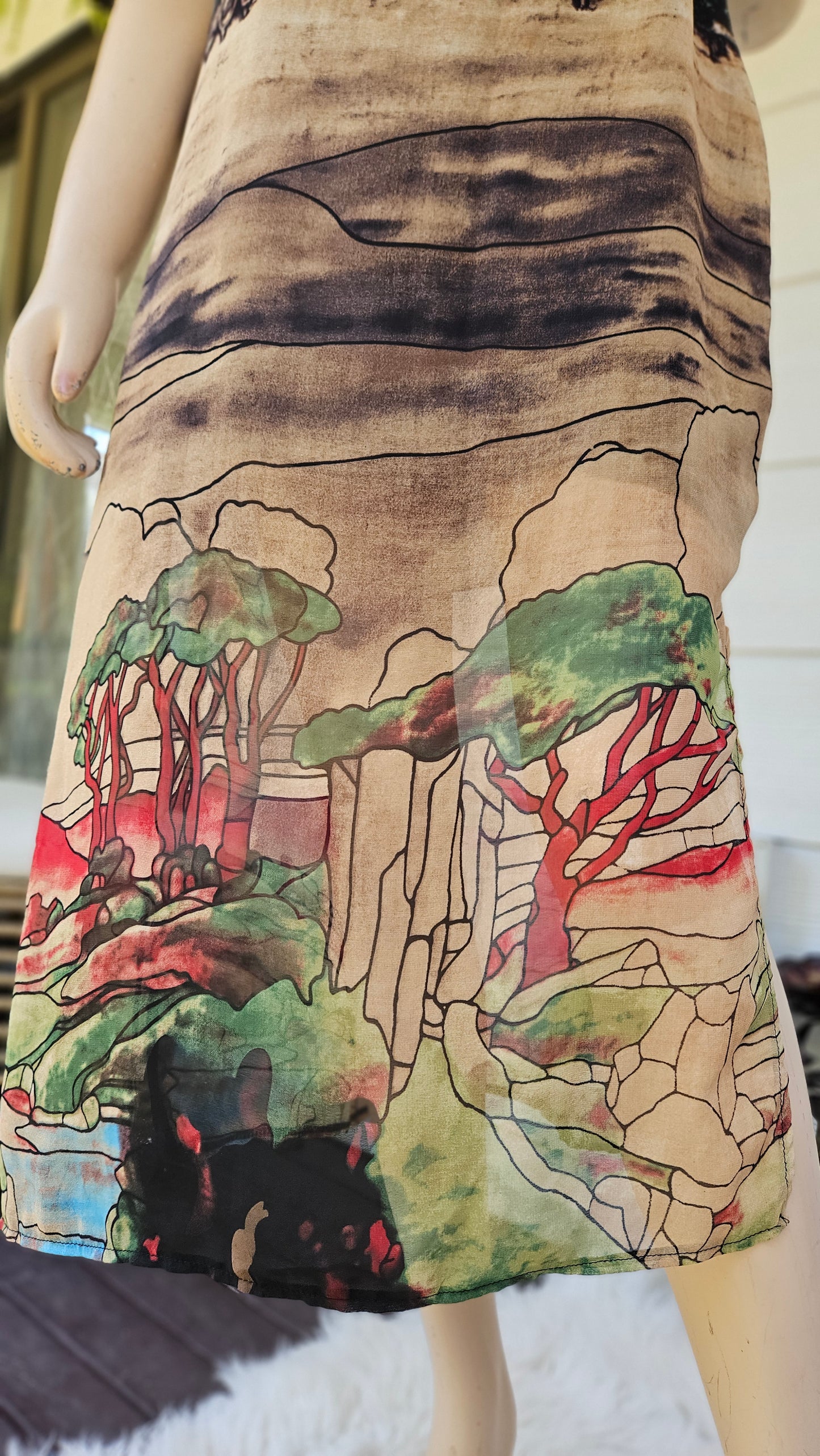 Stunning  Dress Size 12 Classic Sheath Sheer Lined Art to Wear bohemian