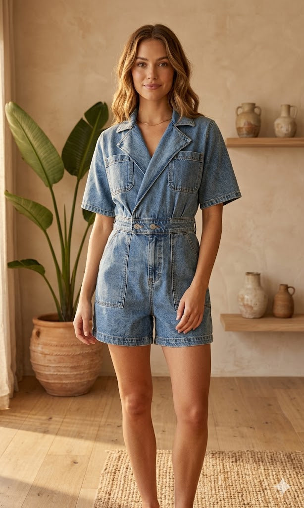 Denim Romper LA.LA PlaySuit Size M. Stretchy!