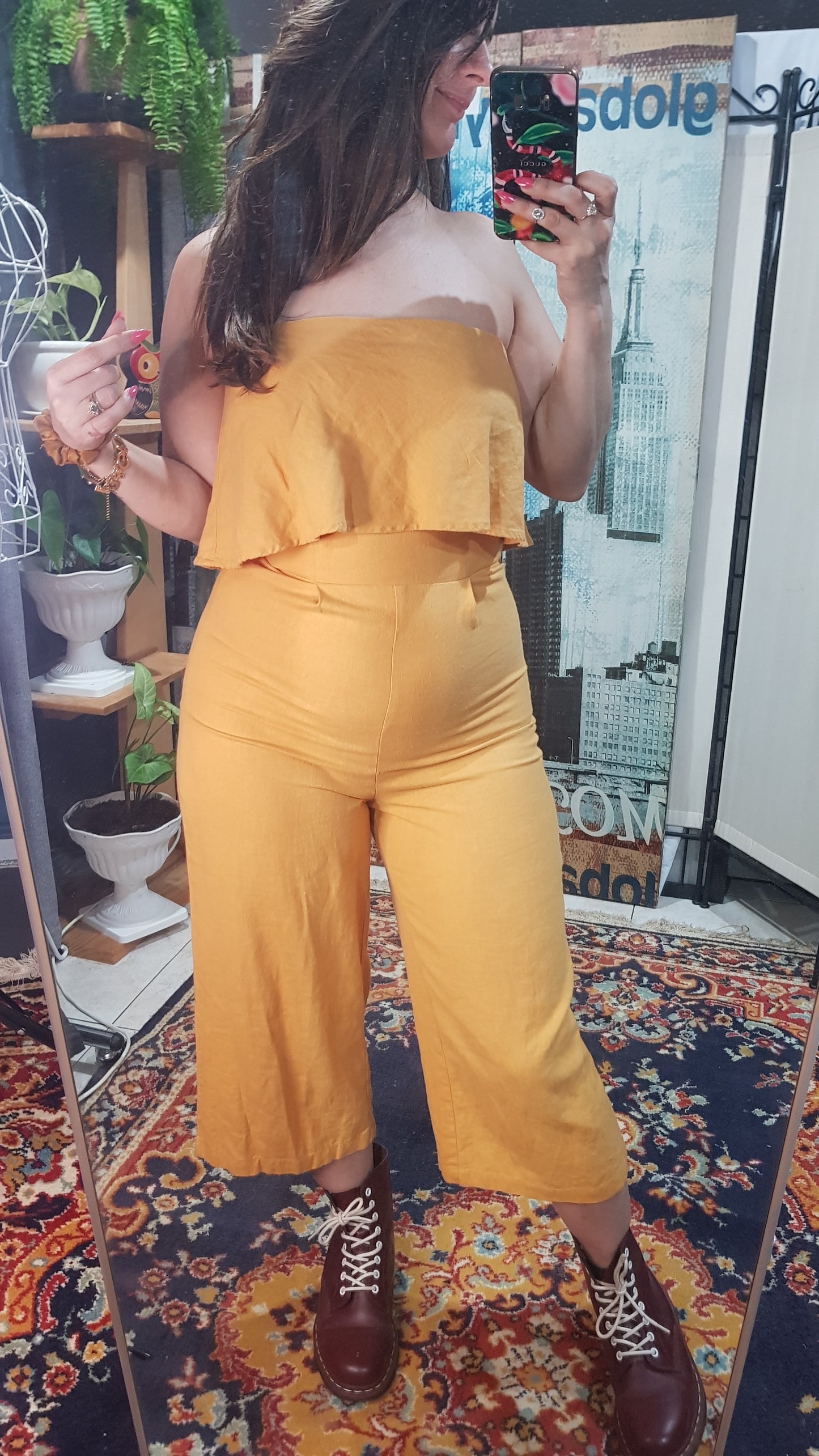 Mustard linen Wide 3/4 Legs Jumpsuit