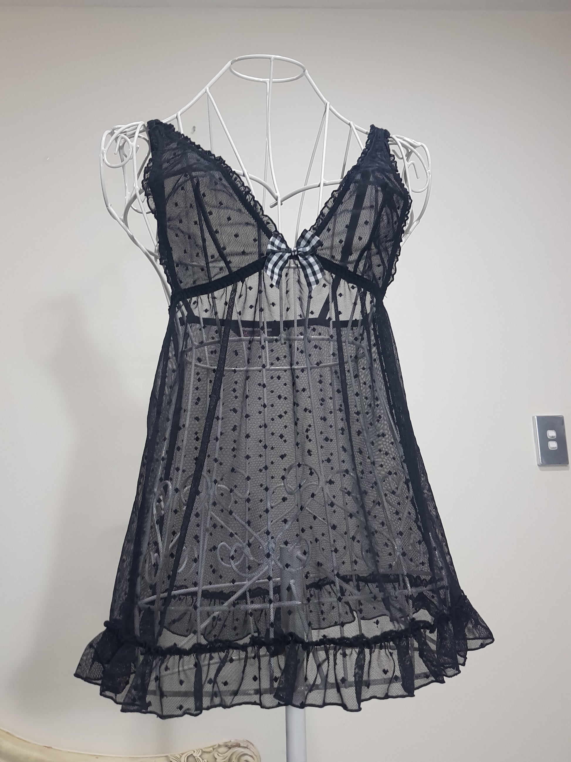 black dot polka baby doll lingerie