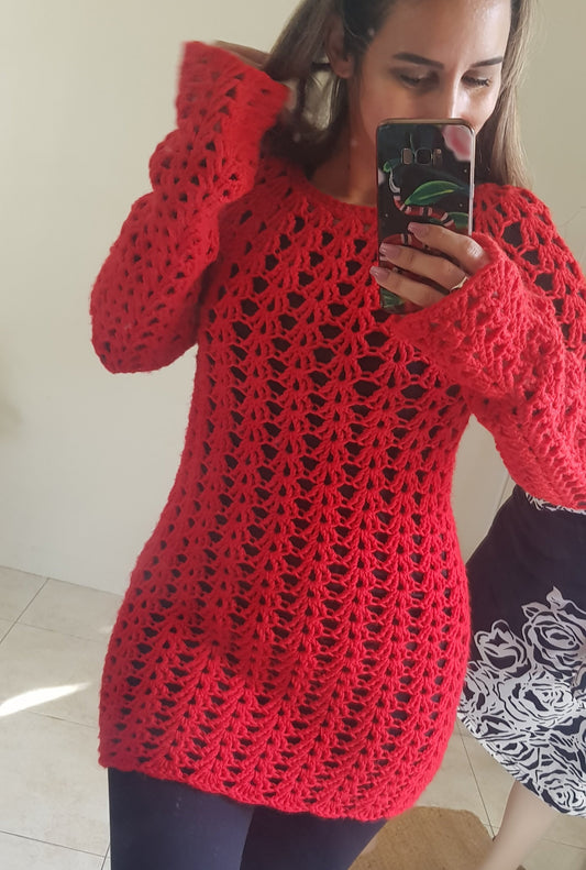 red knit top red crochet top for sale in good vintage condition 