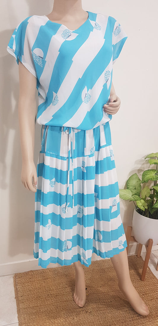 Vintage 80s Sydney Australia Dolina Pleated Dress