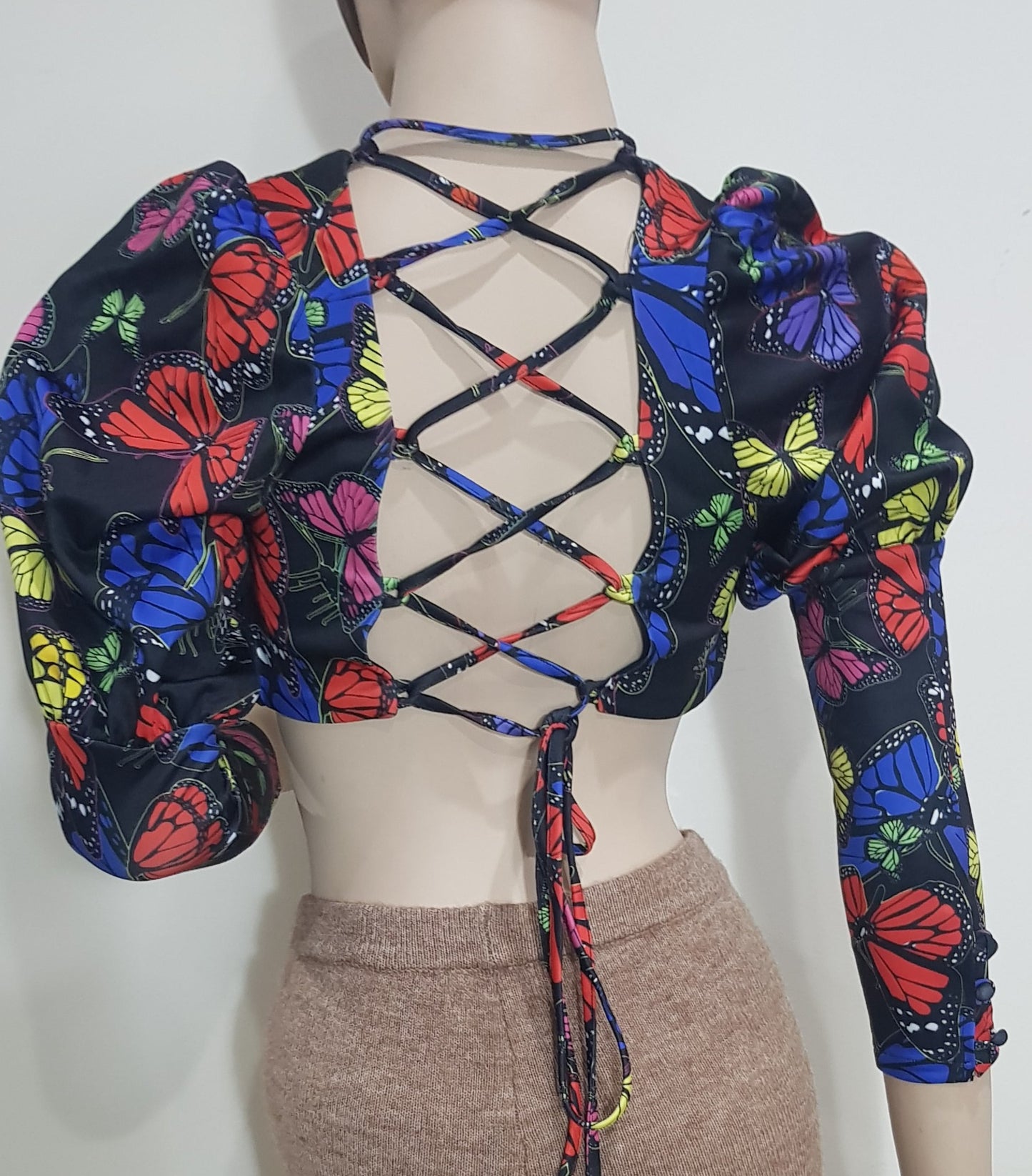 long sleeves crop top for sale in a butterfly design