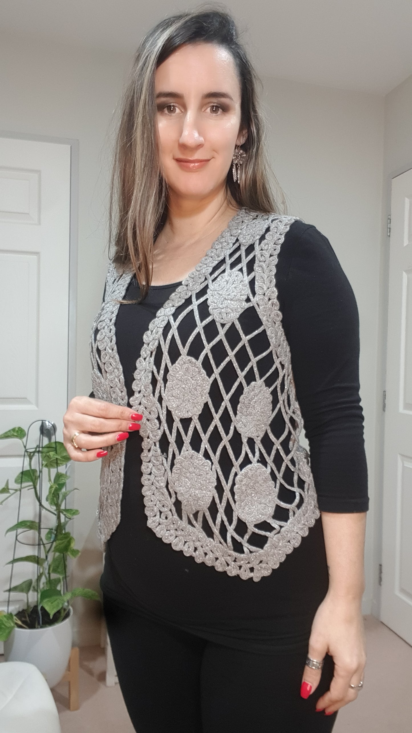 Adorable Used Vest - Grey crochet Vest -top