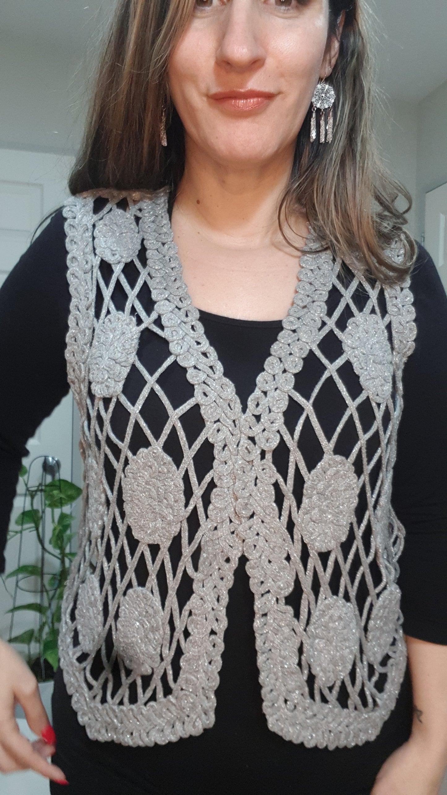 Adorable Used Vest - Grey crochet Vest -top