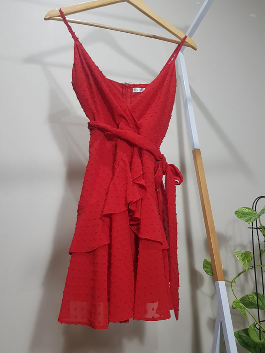 Saints + Secrets - Swiss Dot Red Ruffle Mini Dress size 6