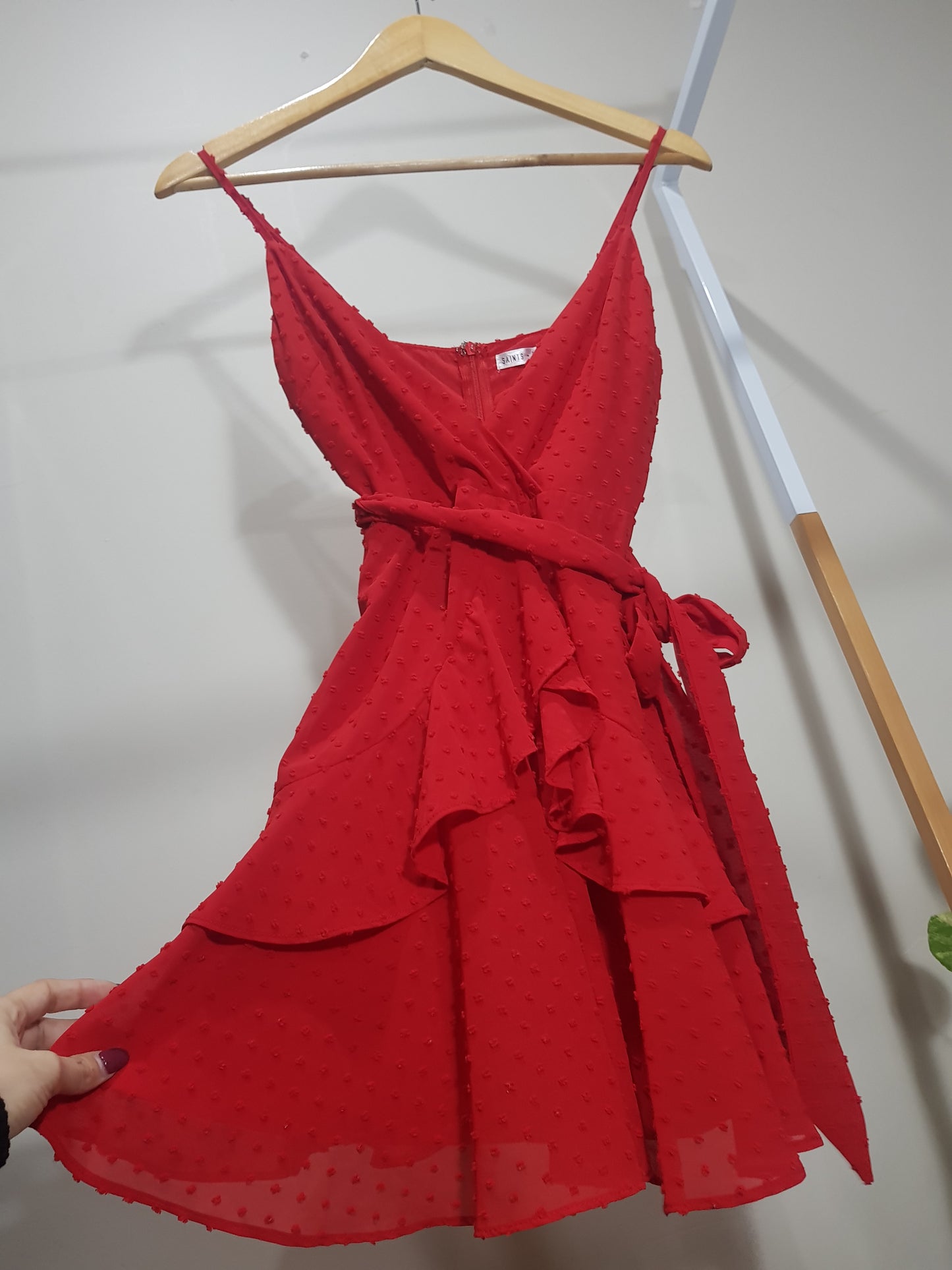 Saints + Secrets - Swiss Dot Red Ruffle Mini Dress size 6