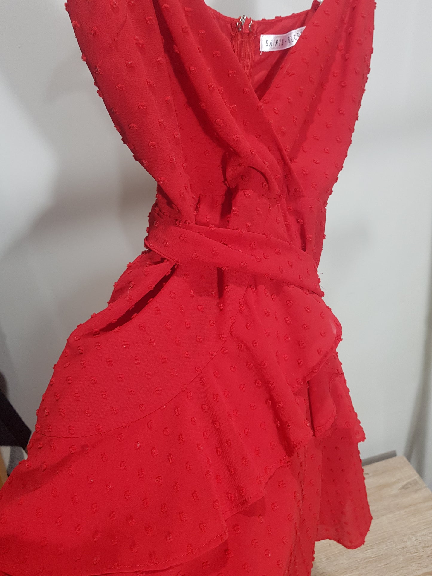 Saints + Secrets - Swiss Dot Red Ruffle Mini Dress size 6