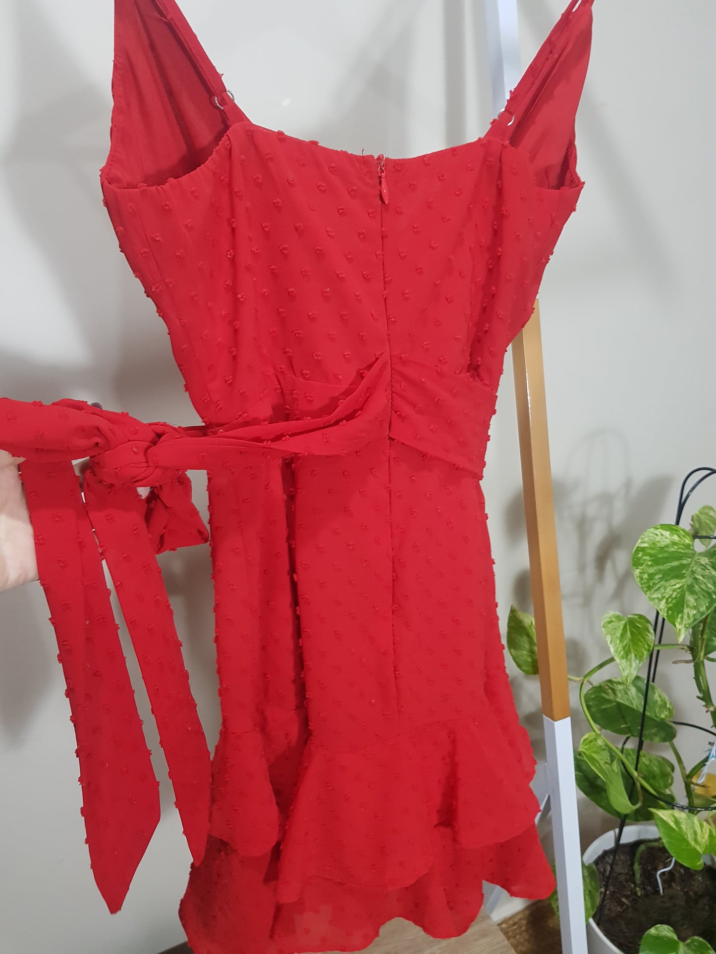 Saints + Secrets - Swiss Dot Red Ruffle Mini Dress size 6