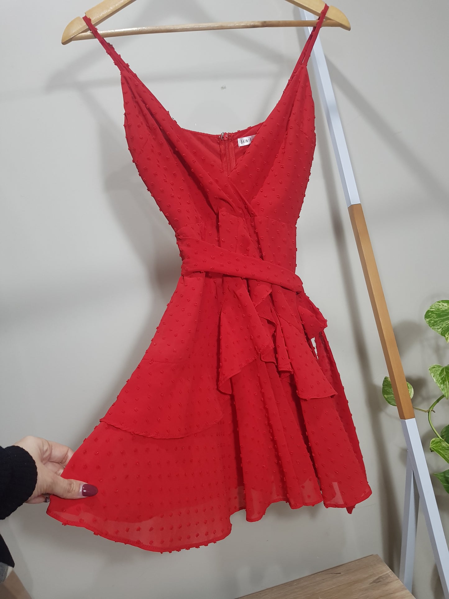 Saints + Secrets - Swiss Dot Red Ruffle Mini Dress size 6