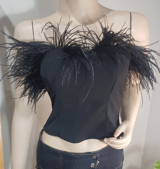 LPA Aida crop top - strapless feather top - Black Top.