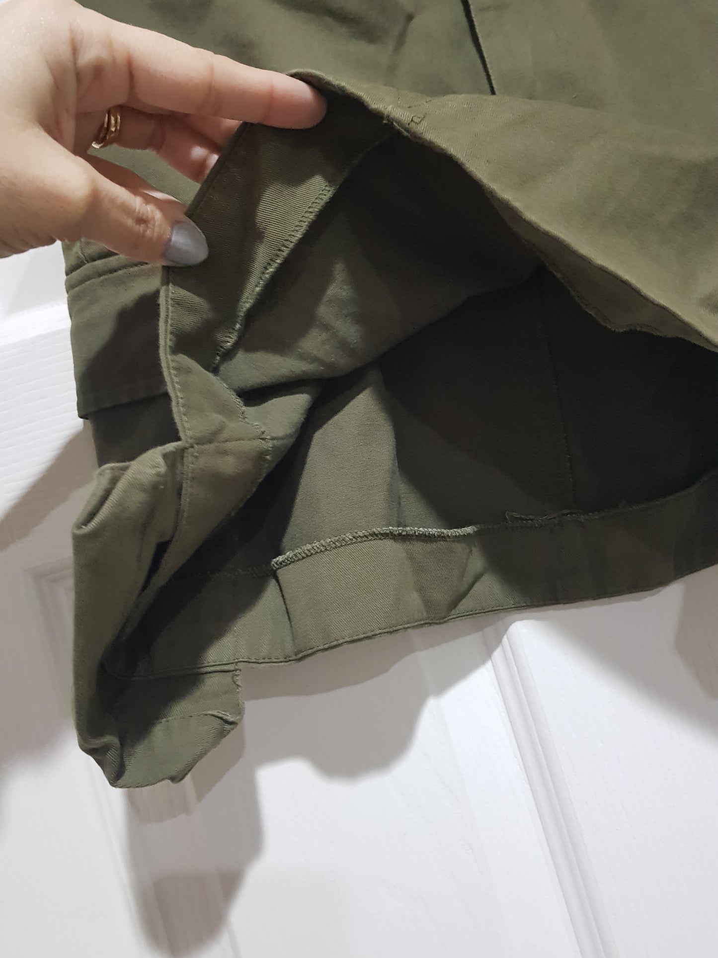 Cutest Cargo style Mini Skirt in olive green. Size Small