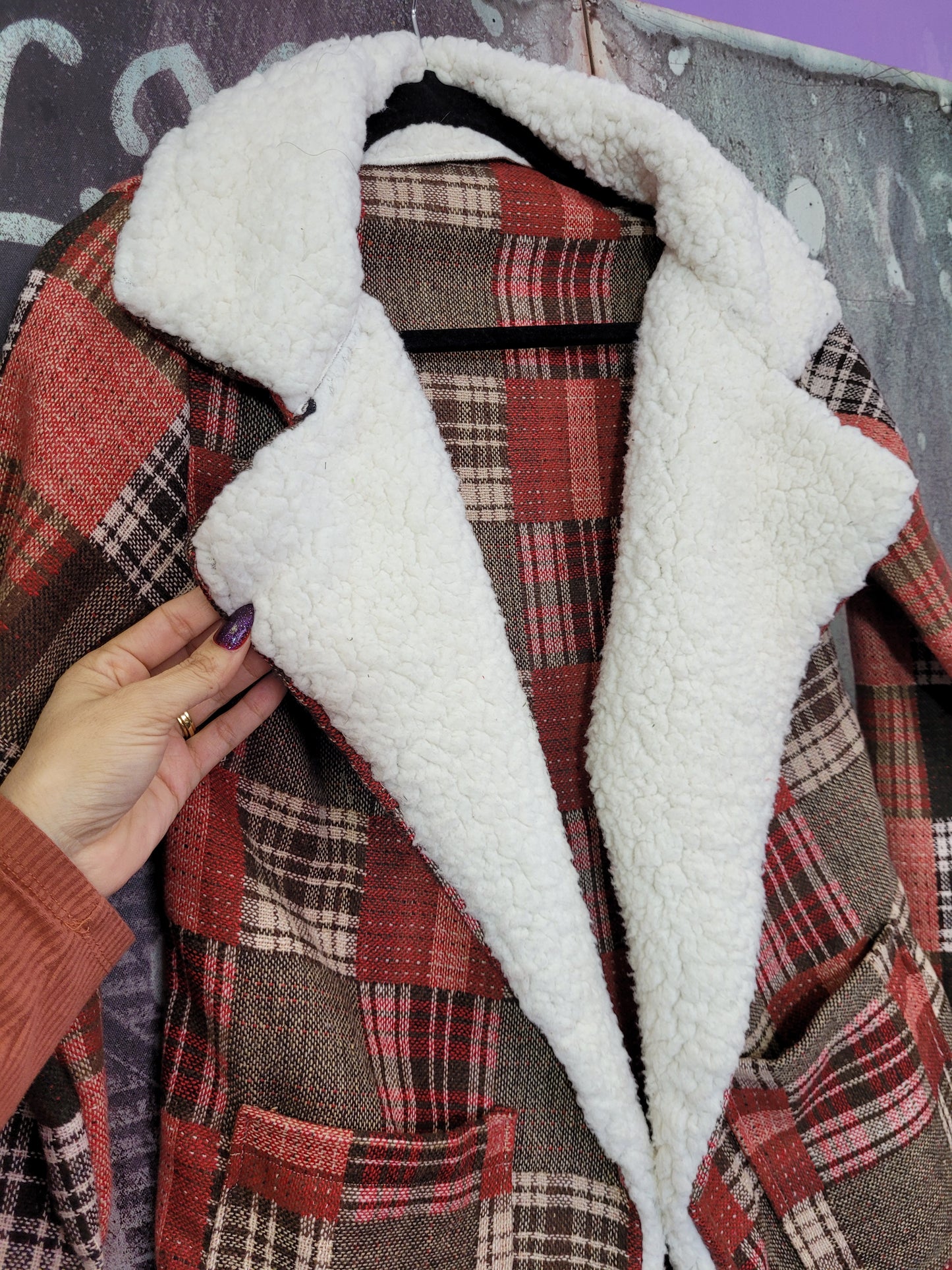 Plaid Fur trim Coat - Preloved Coat