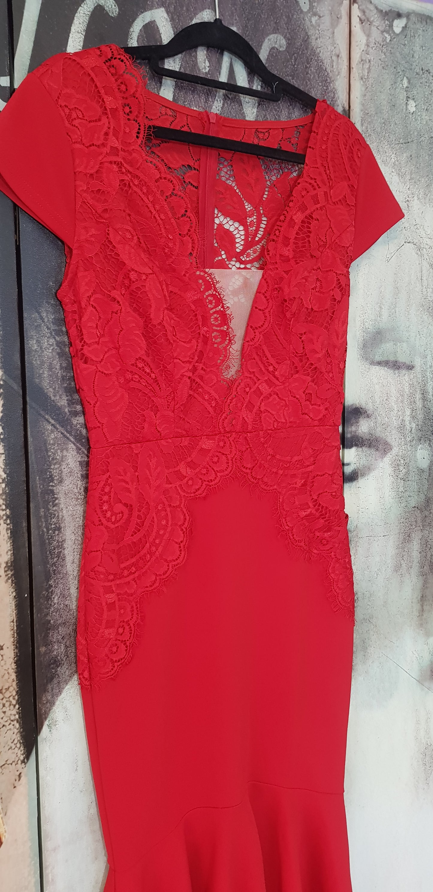 Stunning Red Mermaid Dress by Here Comes The Sun Brand - Size 6 (Fits 8-10-12)