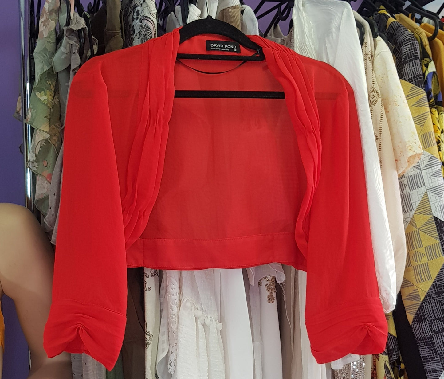 Preloved Mesh Top - Red Mesh bolero, New Zealand made