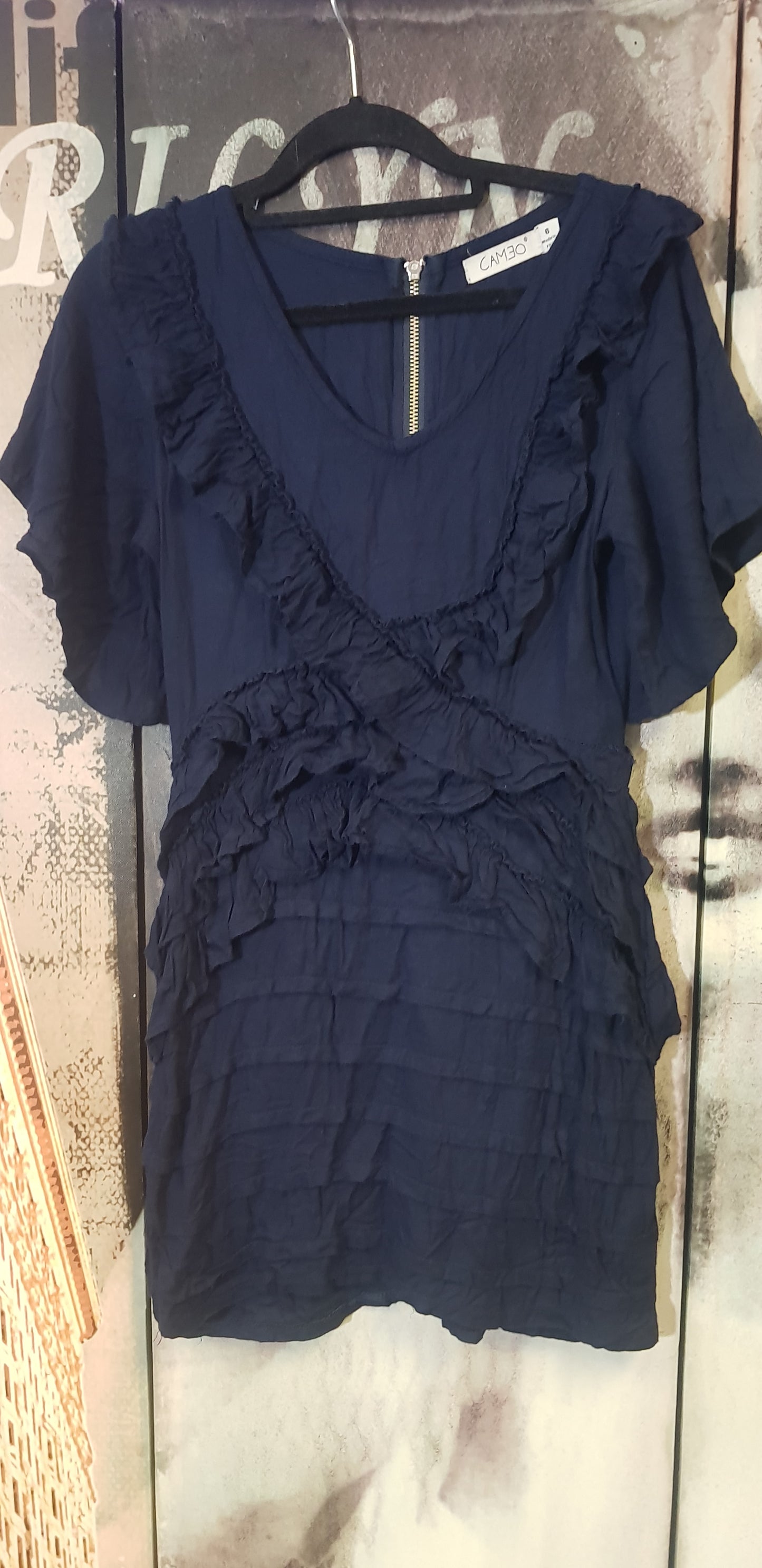 Enchanted in Blue: Elegant Dress with Front Ruffle