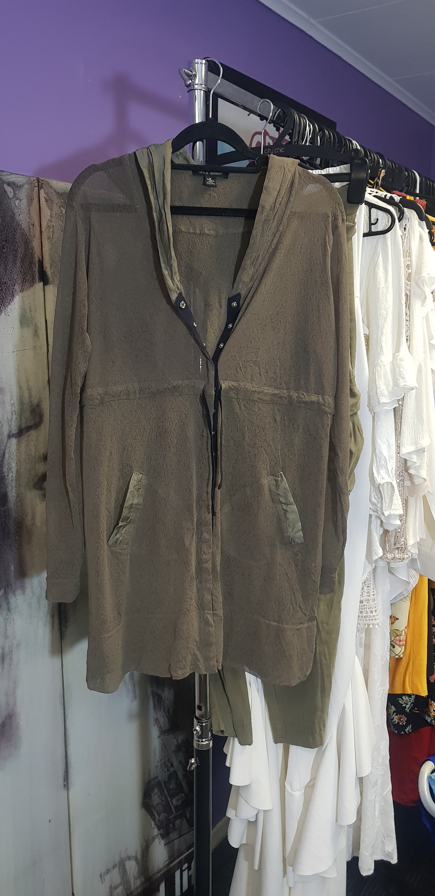 Mesh Elegance: Leslie Herbert Parka Coat - Second Hand Find