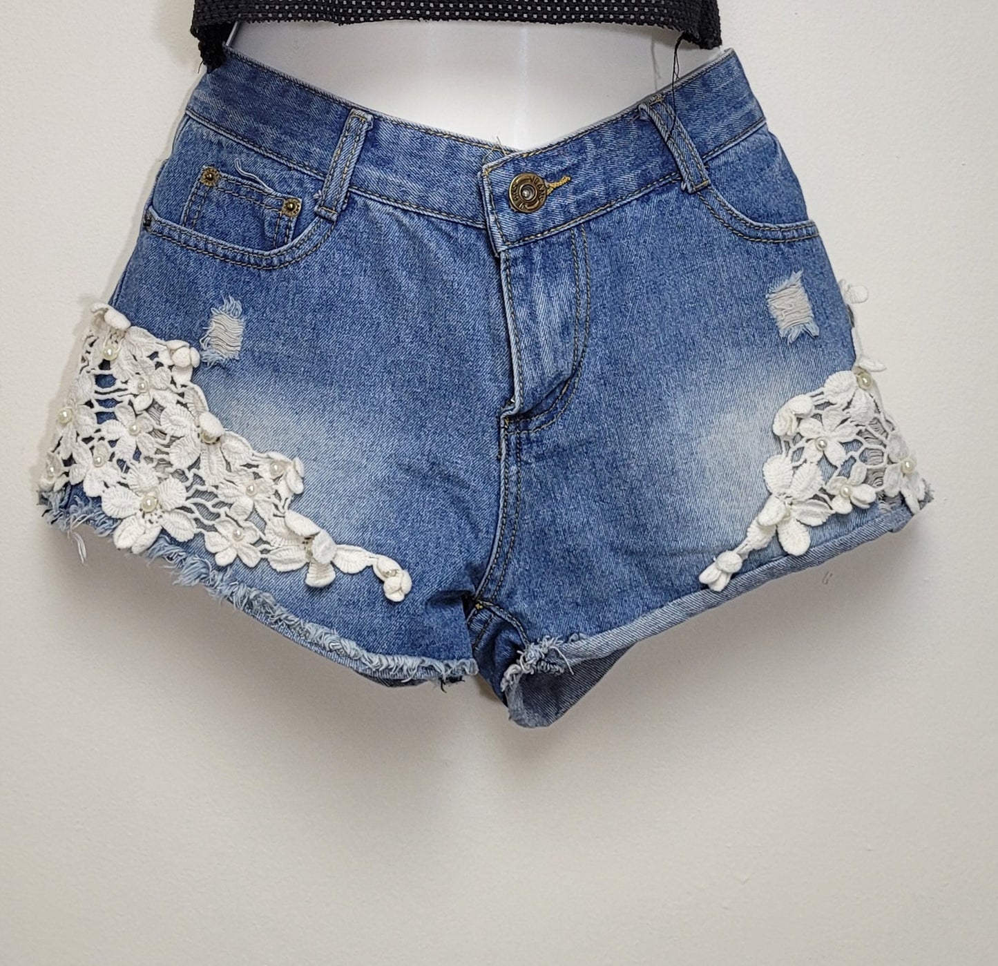 Denim Shorts with Lace Details - Preloved shorts