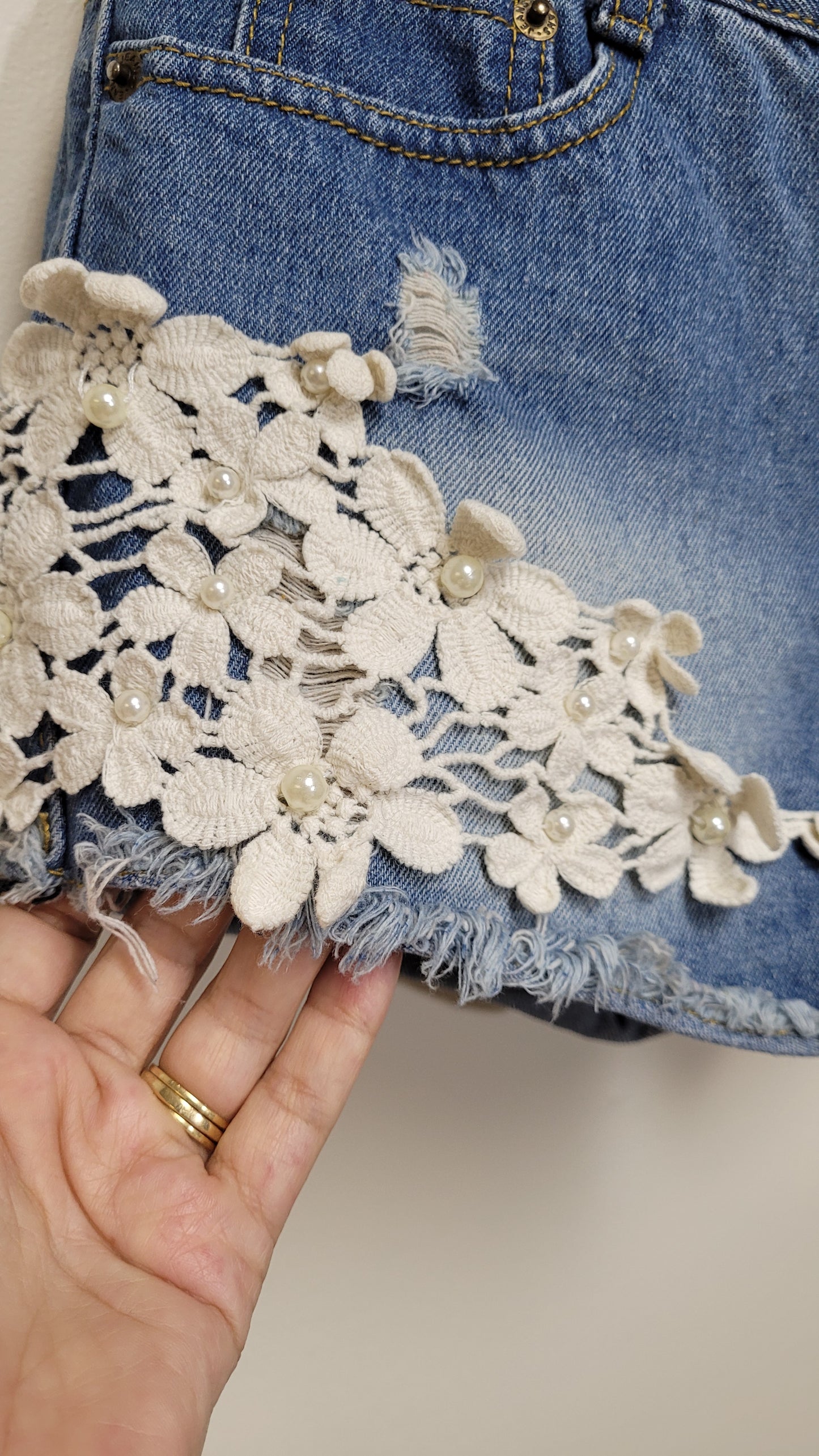 Denim Shorts with Lace Details - Preloved shorts