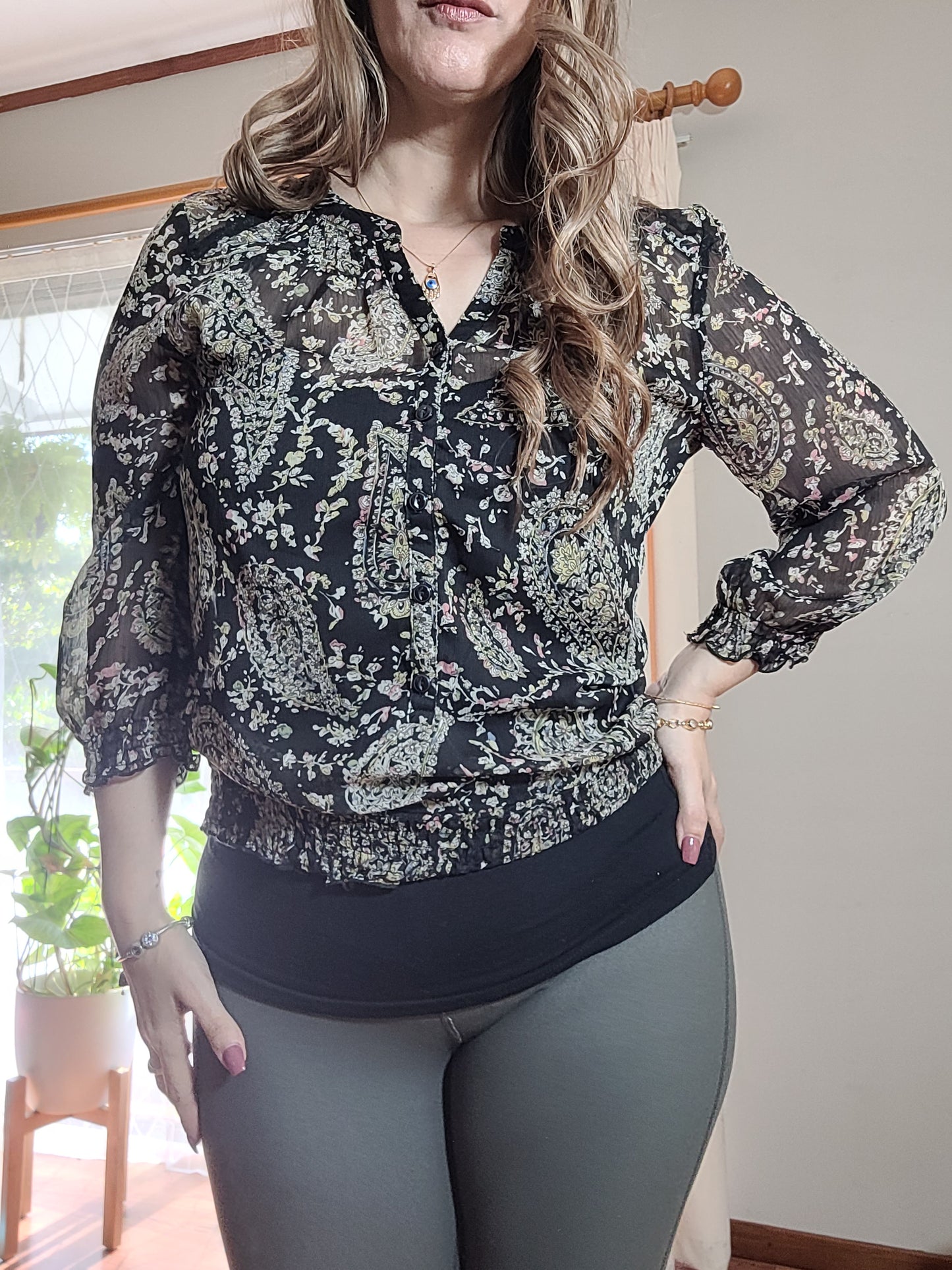 Blossom in Style: Floral See-Through Blouse - Kiwi-Chic Preloved Find