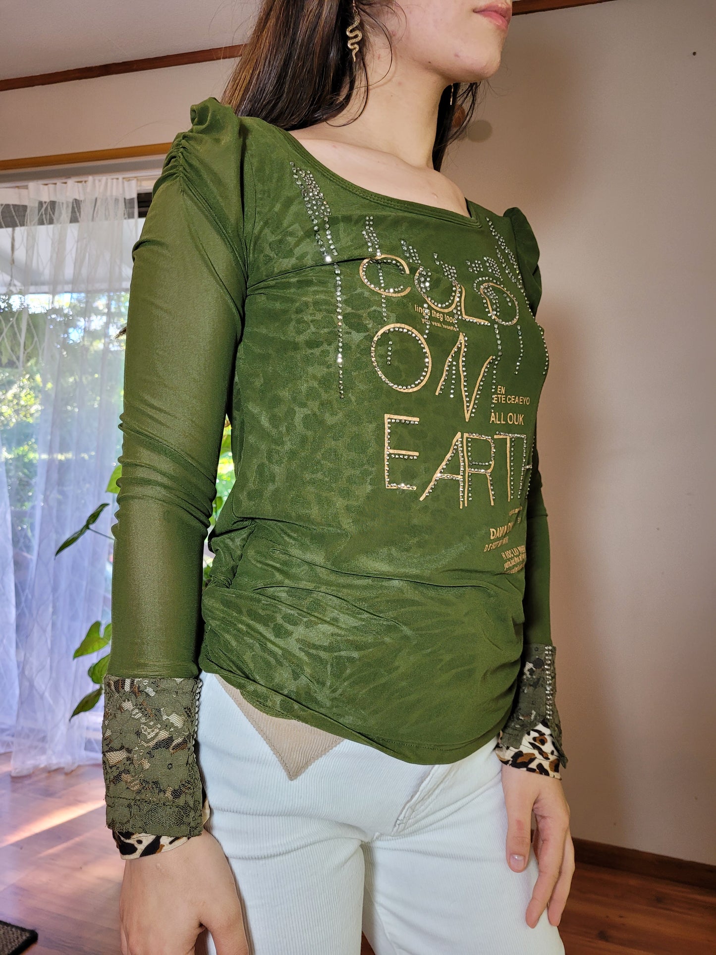 Lovely vintage women's Shirt - Green Mesh top