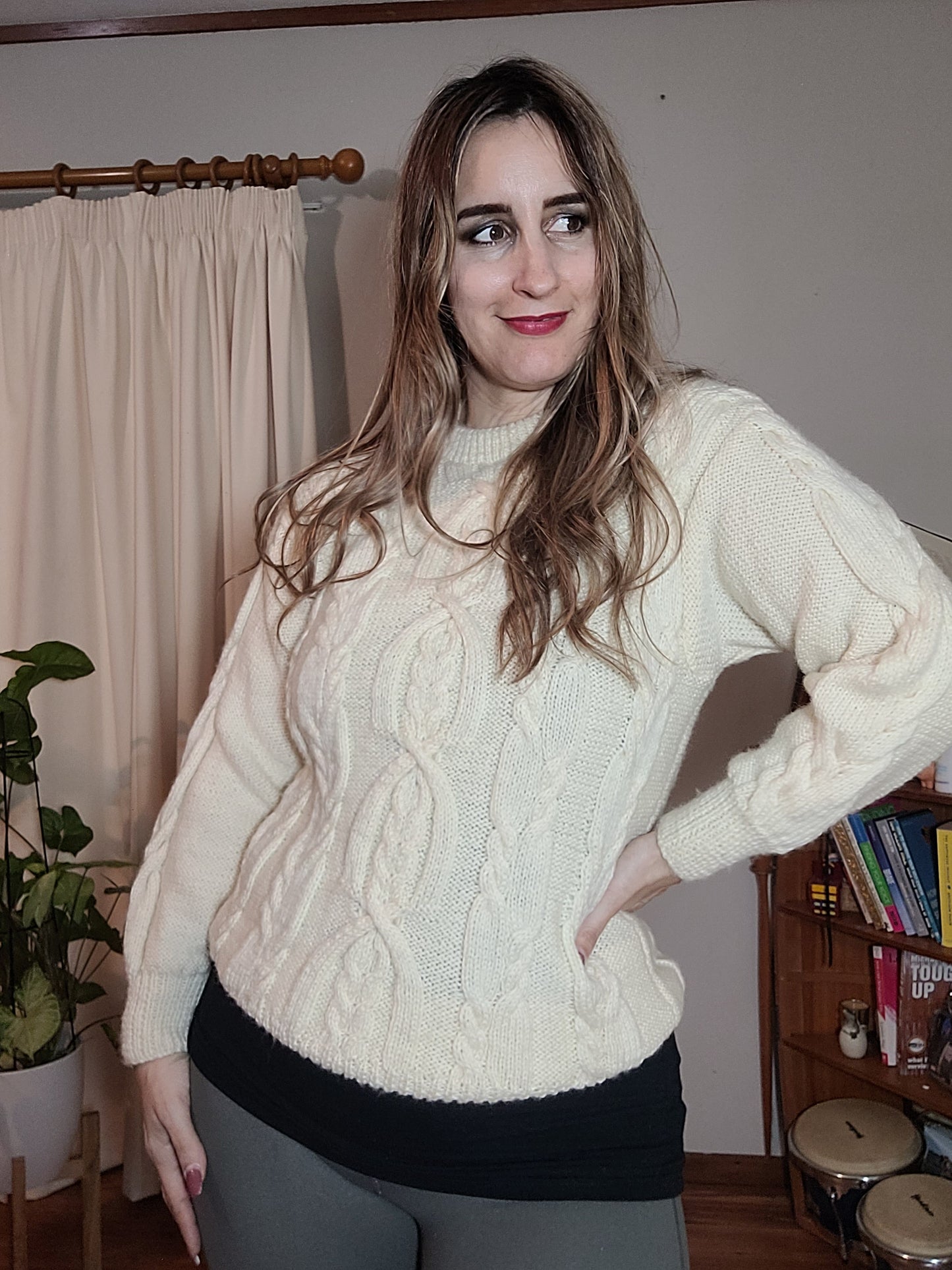 Stunning Cable Knit Sweater in pearl color. Preloved top