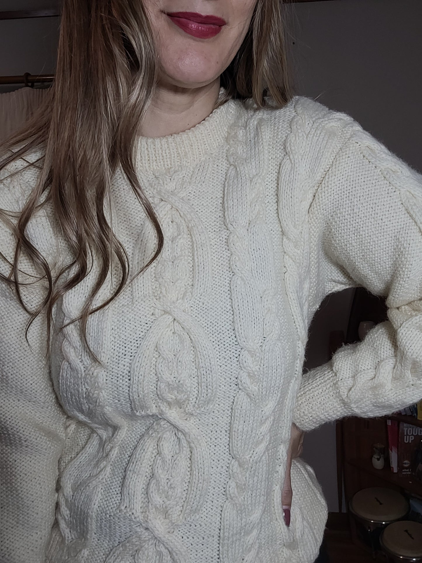 Stunning Cable Knit Sweater in pearl color. Preloved top