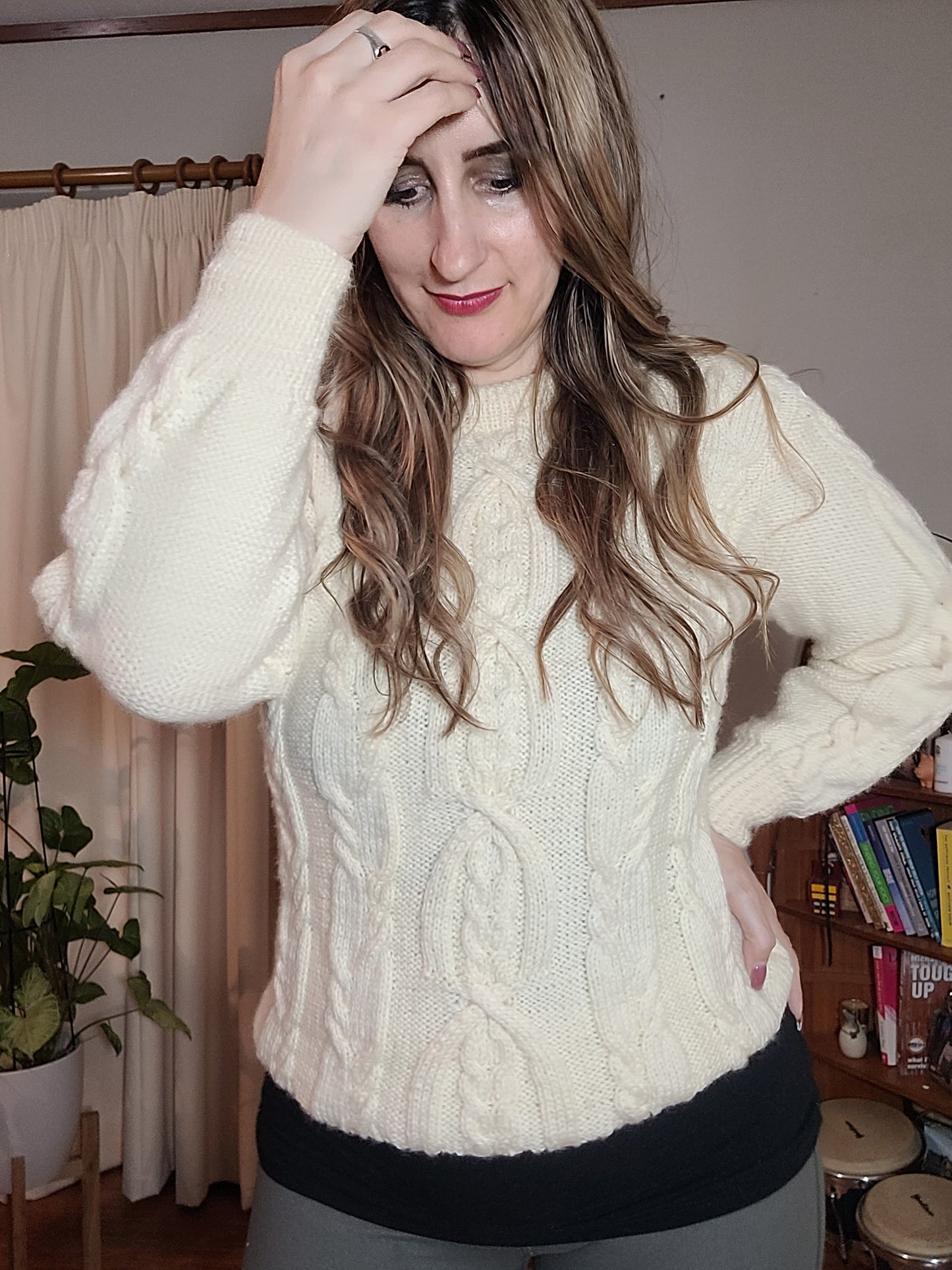 Stunning Cable Knit Sweater in pearl color. Preloved top