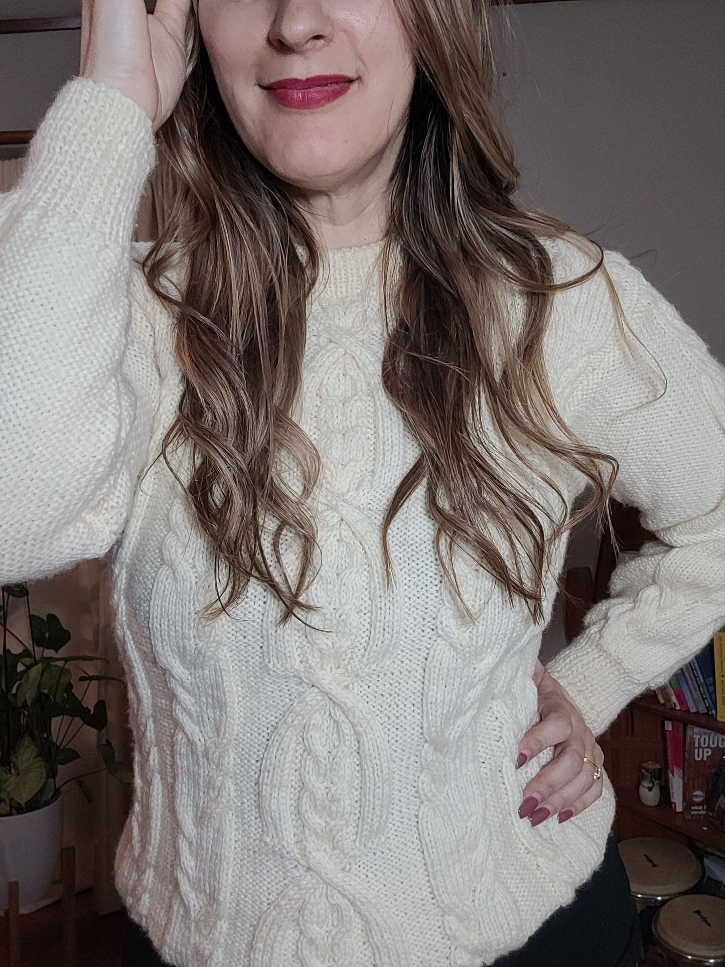 Stunning Cable Knit Sweater in pearl color. Preloved top