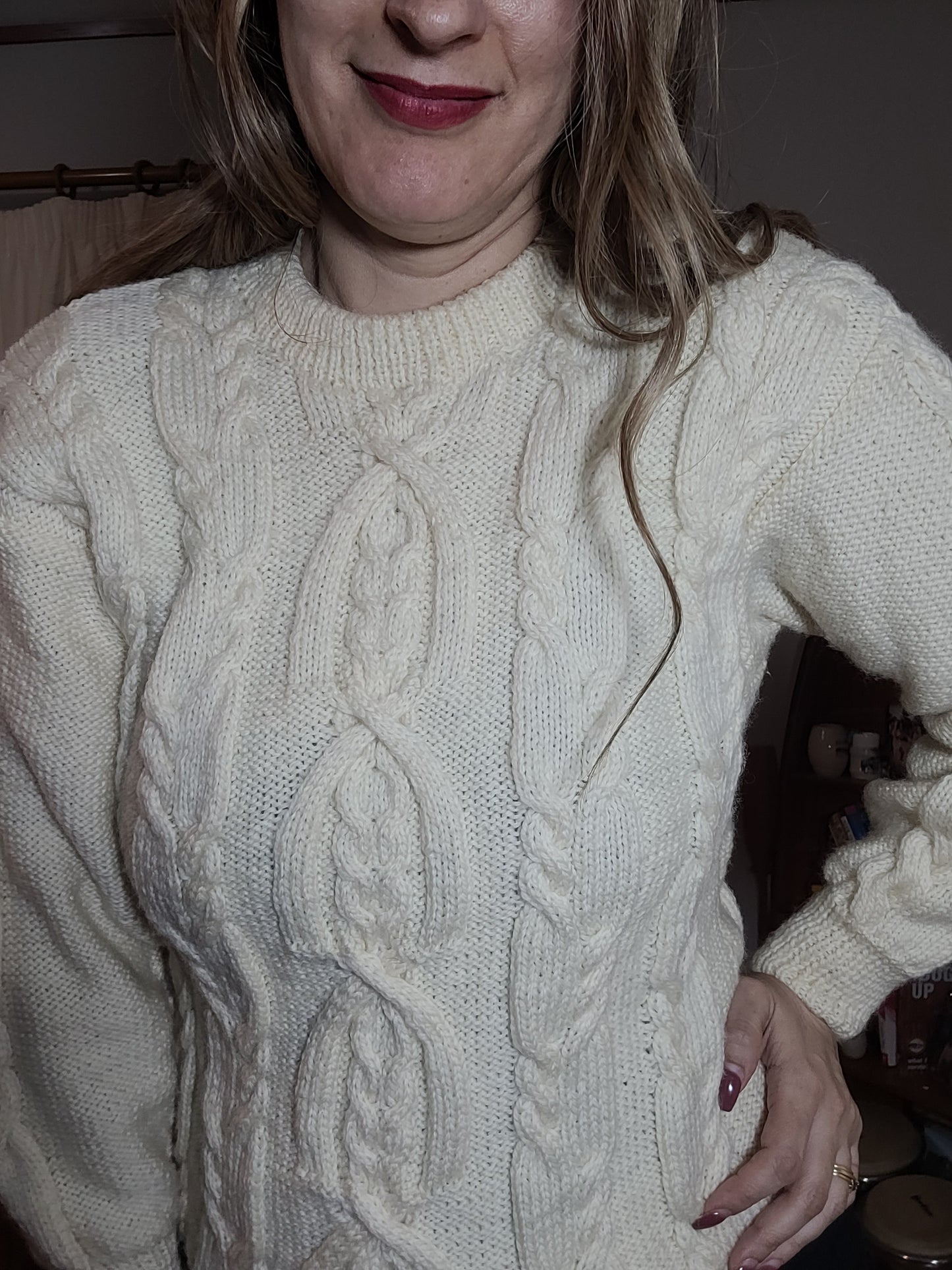 Stunning Cable Knit Sweater in pearl color. Preloved top