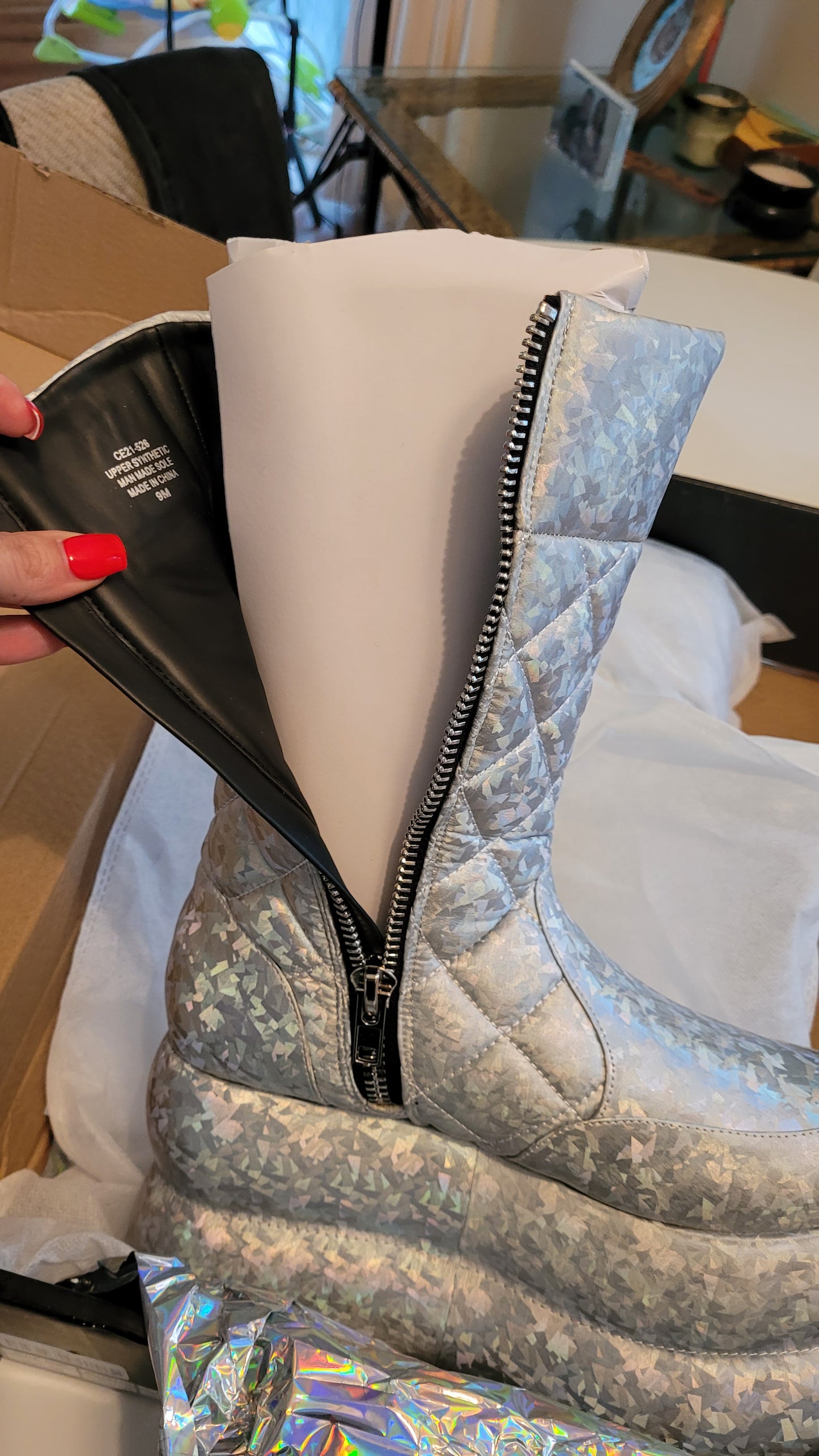 Silver boots - Space Raid Holographic Puffer Boots - Preloved Boots