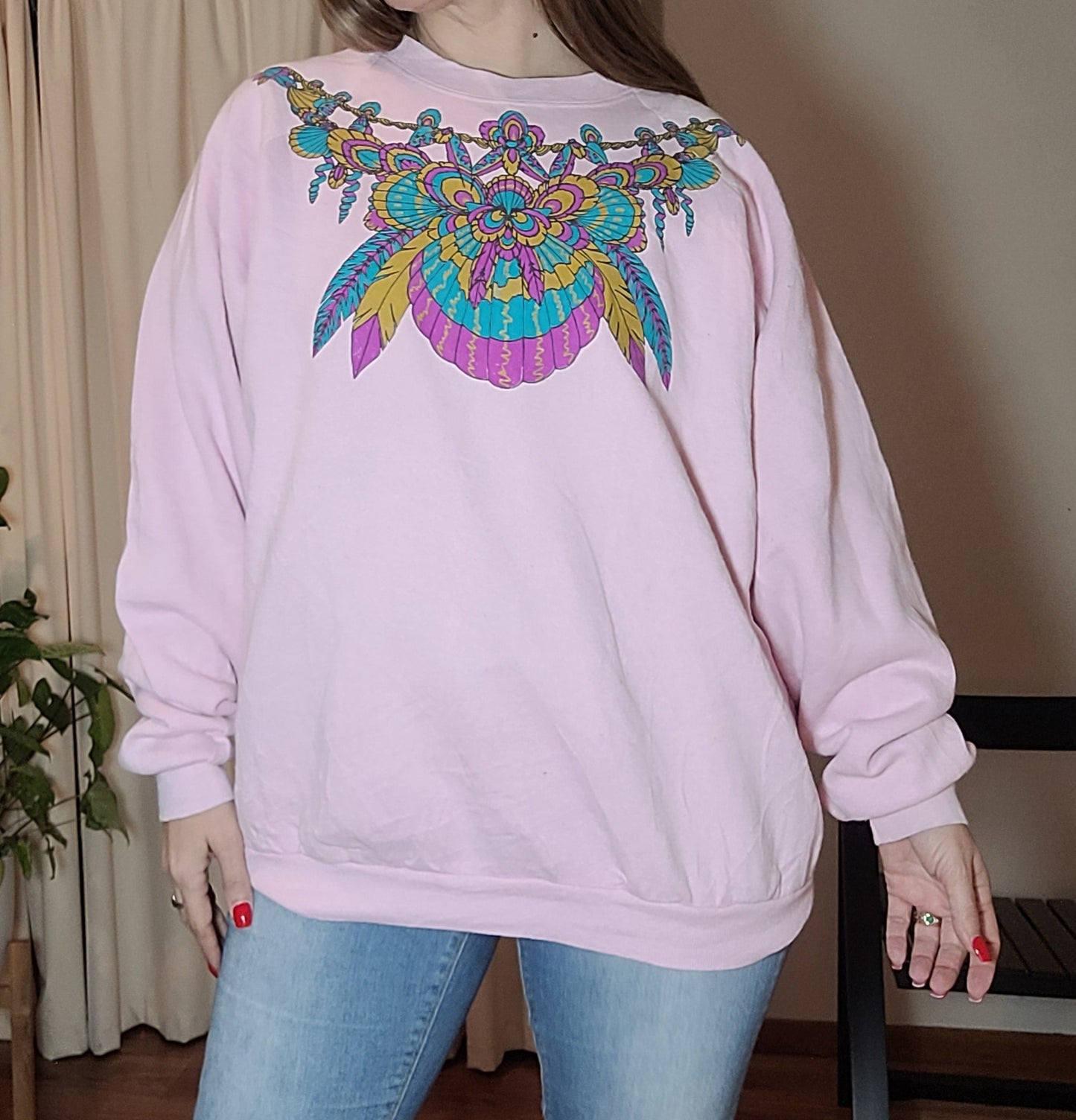 Stunning Vintage 80s Pink Women's Crewneck Sweater - Second Hand Store Find