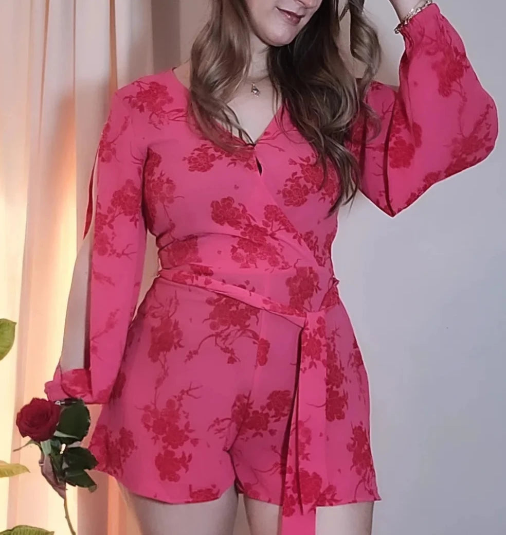 floral H&M floral romper tie pink playsuit for sale in preloved condition