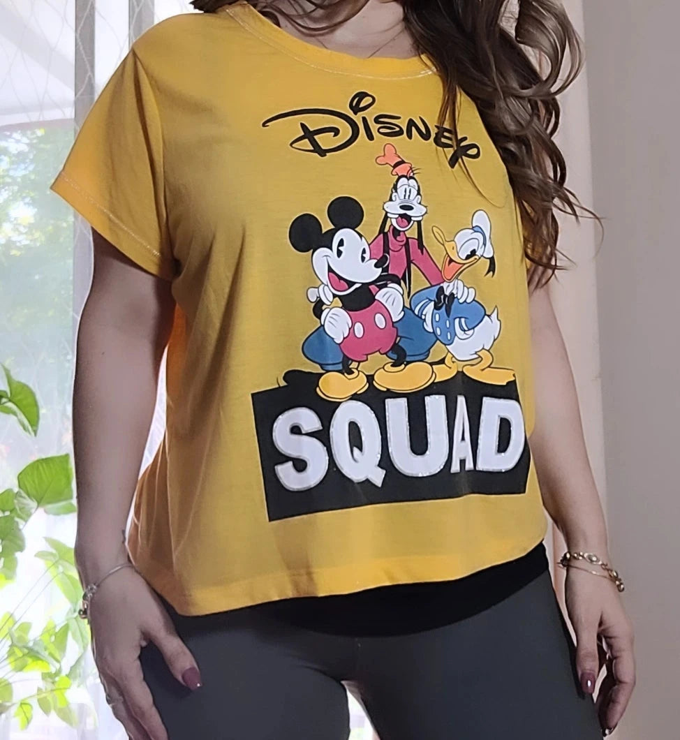 disney squad top shirt in yellow color size large, preloved condition.