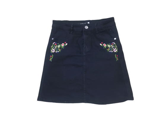 Black denim Skirt with cute Embroidery details